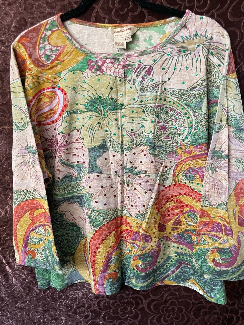 Norm Thompson Multicolor Floral & Paisley Long Sleeve Tee